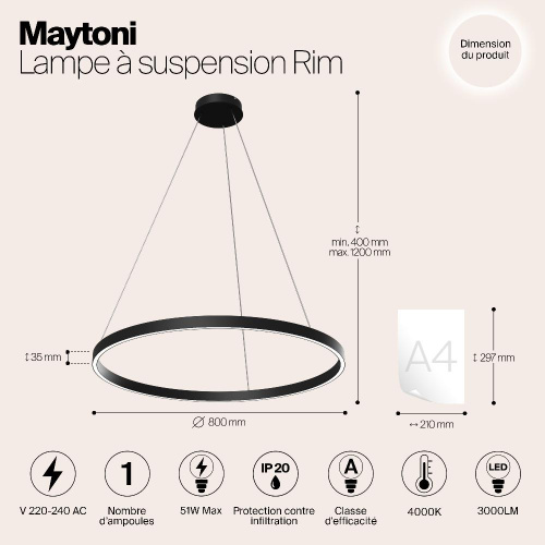 Подвесной светодиодный светильник Maytoni Rim MOD058PL-L42B4K Подвесной светодиодный светильник Maytoni Rim MOD058PL-L42B4K