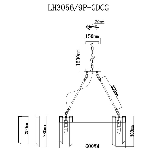 Подвесная люстра Lumien Hall Карре LH3056/9P-GDCG Подвесная люстра Lumien Hall Карре LH3056/9P-GDCG