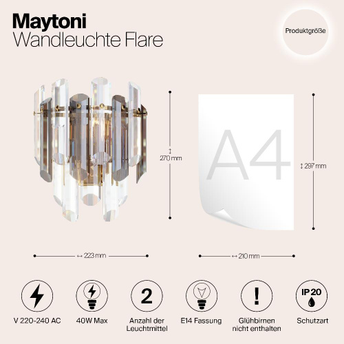 Настенный светильник Maytoni Flare DIA200WL-02G Настенный светильник Maytoni Flare DIA200WL-02G