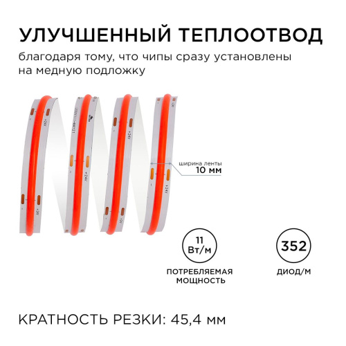Светодиодная лента Apeyron 11W/m 352LED/m COB красный 3M 185ОО Светодиодная лента Apeyron 11W/m 352LED/m COB красный 3M 185ОО