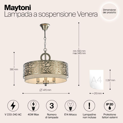 Подвесная люстра Maytoni Venera H260-03-N Подвесная люстра Maytoni Venera H260-03-N