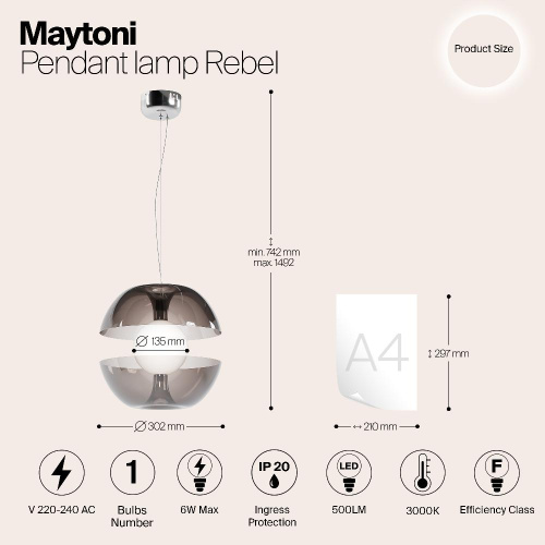 Подвесной светодиодный светильник Maytoni Rebel MOD322PL-L6B3K Подвесной светодиодный светильник Maytoni Rebel MOD322PL-L6B3K