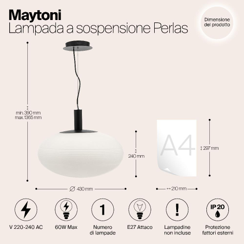 Подвесной светильник Maytoni Perlas P062PL-01W Подвесной светильник Maytoni Perlas P062PL-01W