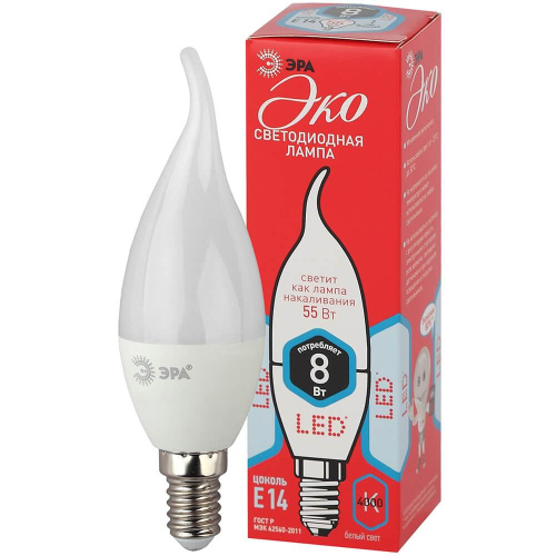 Лампа светодиодная ЭРА E14 8W 4000K матовая ECO LED BXS-8W-840-E14 Б0040884 Лампа светодиодная ЭРА E14 8W 4000K матовая ECO LED BXS-8W-840-E14 Б0040884