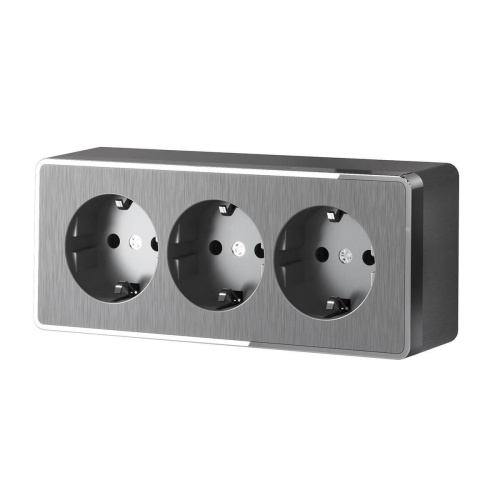 Розетка тройная с/з со шторками Werkel Gallant графит рифленый W5073104 4690389163852 Розетка тройная с/з со шторками Werkel Gallant графит рифленый W5073104 4690389163852
