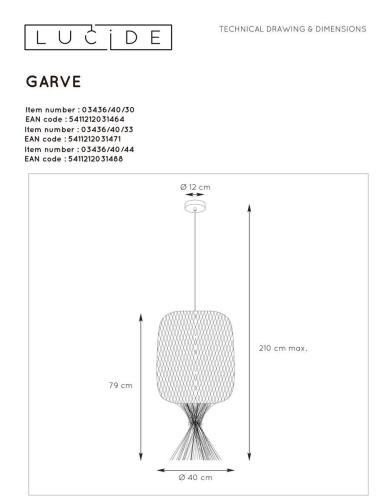 Подвесной светильник Lucide Garve 03436/40/33 Подвесной светильник Lucide Garve 03436/40/33