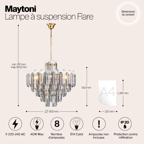 Подвесная люстра Maytoni Flare DIA200PL-08G Подвесная люстра Maytoni Flare DIA200PL-08G