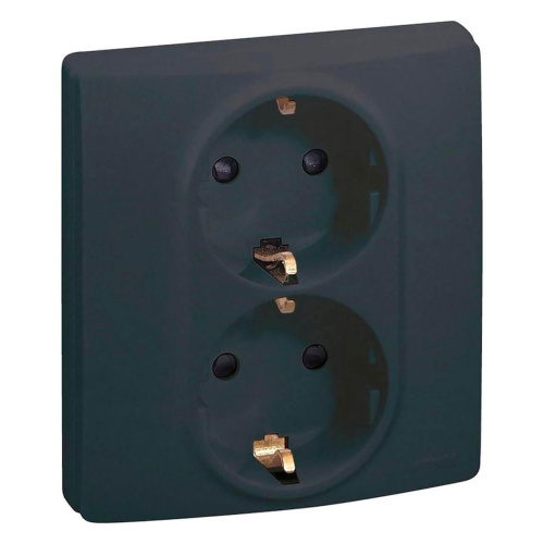 Розетка 2X2К+З Legrand Etika 16A 250V с/з со шторками безвинтовой зажим немецкий стандарт антрацит 672633 Розетка 2X2К+З Legrand Etika 16A 250V с/з со шторками безвинтовой зажим немецкий стандарт антрацит 672633