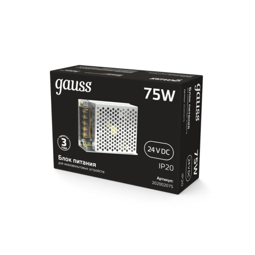 Блок питания Gauss 75W 24V IP20 202002075 Блок питания Gauss 75W 24V IP20 202002075