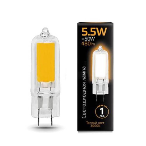 Лампа светодиодная Gauss G4 5.5W 3000K прозрачная 107807105 Лампа светодиодная Gauss G4 5.5W 3000K прозрачная 107807105
