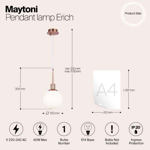 Подвесной светильник Maytoni Erich MOD221-PL-01-G Подвесной светильник Maytoni Erich MOD221-PL-01-G