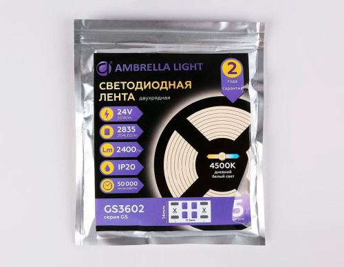Светодиодная лента Ambrella Light 20W/m 204LED/m 2835SMD дневной белый 5M GS3602 Светодиодная лента Ambrella Light 20W/m 204LED/m 2835SMD дневной белый 5M GS3602