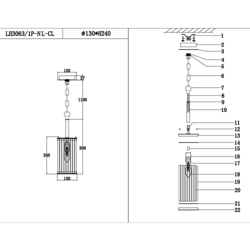 Подвесной светильник Lumien Hall Krejne LH3063/1P-NL-CL Подвесной светильник Lumien Hall Krejne LH3063/1P-NL-CL