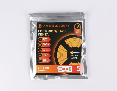 Светодиодная лента Ambrella Light 7,2W/m 30LED/m 5050SMD теплый белый 5M GS1801 Светодиодная лента Ambrella Light 7,2W/m 30LED/m 5050SMD теплый белый 5M GS1801