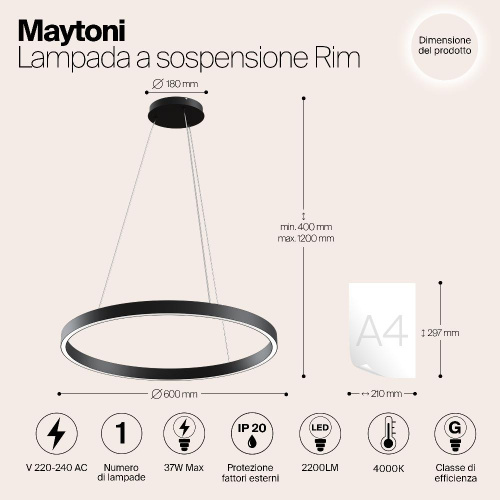 Подвесной светодиодный светильник Maytoni Rim MOD058PL-L32B4K Подвесной светодиодный светильник Maytoni Rim MOD058PL-L32B4K