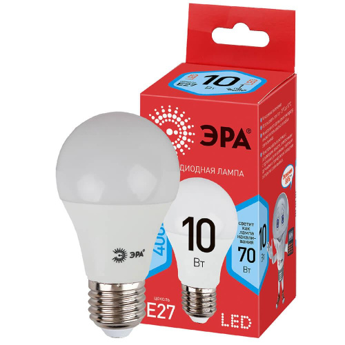 Лампа светодиодная ЭРА E27 10W 4000K матовая ECO LED A60-10W-840-E27 Б0028005 Лампа светодиодная ЭРА E27 10W 4000K матовая ECO LED A60-10W-840-E27 Б0028005
