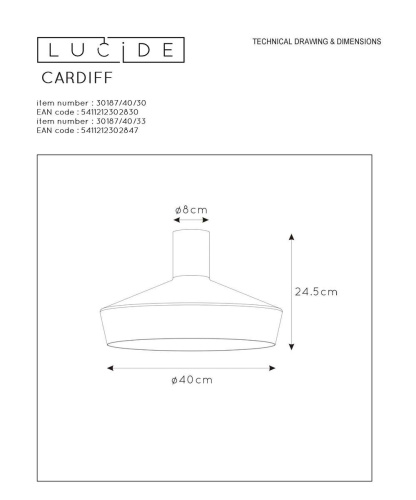 Потолочный светильник Lucide Cardiff 30187/40/30 Потолочный светильник Lucide Cardiff 30187/40/30