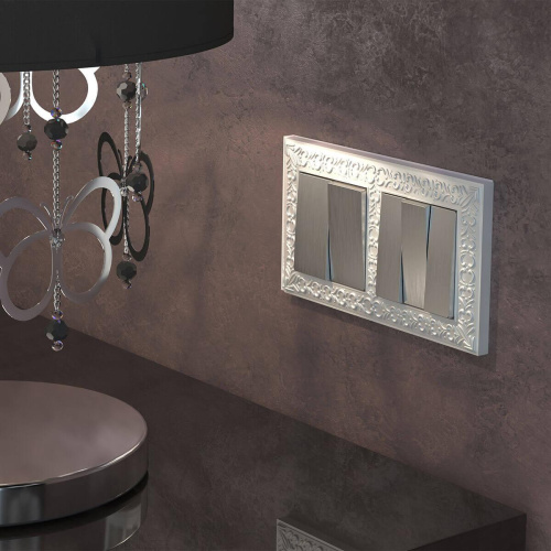 Выключатель Werkel двухклавишный серебряный рифленый WL09-SW-2G 4690389085147 Выключатель Werkel двухклавишный серебряный рифленый WL09-SW-2G 4690389085147