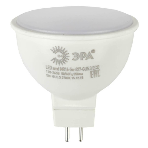 Лампа светодиодная ЭРА GU5.3 5W 2700K матовая ECO LED MR16-5W-827-GU5.3 Б0019060 Лампа светодиодная ЭРА GU5.3 5W 2700K матовая ECO LED MR16-5W-827-GU5.3 Б0019060