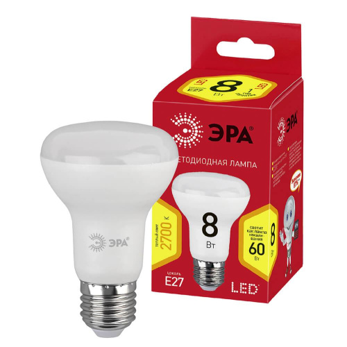 Лампа светодиодная ЭРА E27 8W 2700K матовая ECO LED R63-8W-827-E27 Б0019082 Лампа светодиодная ЭРА E27 8W 2700K матовая ECO LED R63-8W-827-E27 Б0019082