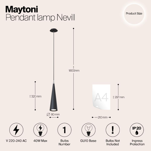 Подвесной светильник Maytoni Nevill P318PL-01B Подвесной светильник Maytoni Nevill P318PL-01B