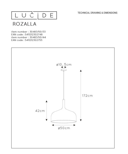 Подвесной светильник Lucide Rozalla 30483/50/33 Подвесной светильник Lucide Rozalla 30483/50/33
