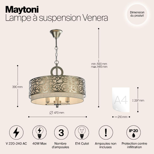 Подвесная люстра Maytoni Venera H260-03-N Подвесная люстра Maytoni Venera H260-03-N
