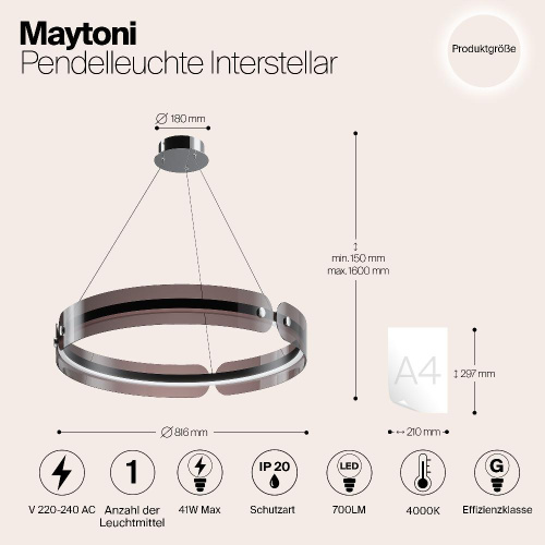 Подвесной светодиодный светильник Maytoni Interstellar MOD309PL-L40GR4K Подвесной светодиодный светильник Maytoni Interstellar MOD309PL-L40GR4K