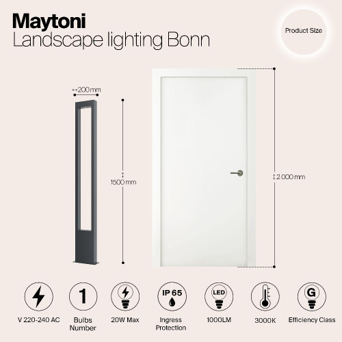 Уличный светодиодный светильник Maytoni Bonn O425FL-L20GF Уличный светодиодный светильник Maytoni Bonn O425FL-L20GF