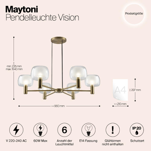 Подвесная люстра Maytoni Vision MOD411PL-06G