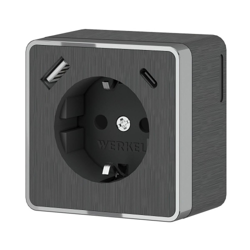 Розетка с заземлением, шторками и USB тип A+C Werkel Gallant графит рифленый W5071704 4690389179617 Розетка с заземлением, шторками и USB тип A+C Werkel Gallant графит рифленый W5071704 4690389179617