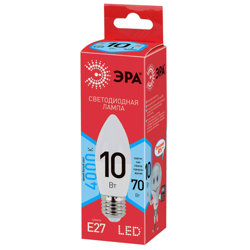 Лампа светодиодная ЭРА E27 10W 4000K матовая ECO LED B35-10W-840-E27 Б0032965 Лампа светодиодная ЭРА E27 10W 4000K матовая ECO LED B35-10W-840-E27 Б0032965