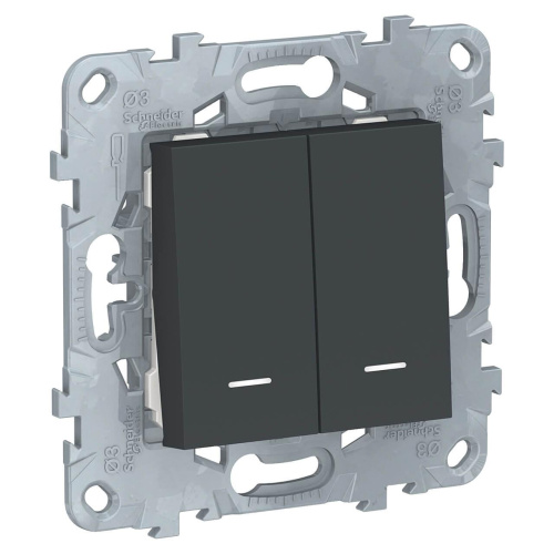 Переключатель двухклавишный с подсветкой Schneider Electric Unica New NU521354N Переключатель двухклавишный с подсветкой Schneider Electric Unica New NU521354N