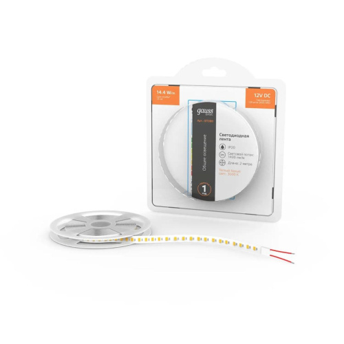 Светодиодная лента Gauss 14,4W/m 120LED/m 2835SMD теплый белый 2M BT080 Светодиодная лента Gauss 14,4W/m 120LED/m 2835SMD теплый белый 2M BT080