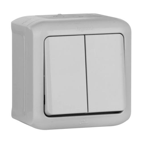 Переключатель двухклавишный на 2 направления Legrand Quteo 10A 250V IP44 серый 782331 Переключатель двухклавишный на 2 направления Legrand Quteo 10A 250V IP44 серый 782331