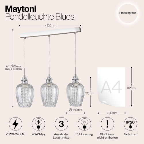 Подвесной светильник Maytoni Blues MOD044-PL-03-N Подвесной светильник Maytoni Blues MOD044-PL-03-N
