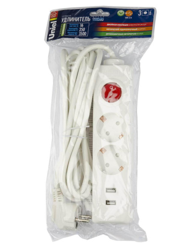 Удлинитель Uniel 2гн х 3м c/з Standard S-GCD2-3BU White UL-00006677 Удлинитель Uniel 2гн х 3м c/з Standard S-GCD2-3BU White UL-00006677