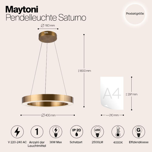 Подвесная светодиодная люстра Maytoni Saturno MOD415PL-L36BS4K Подвесная светодиодная люстра Maytoni Saturno MOD415PL-L36BS4K
