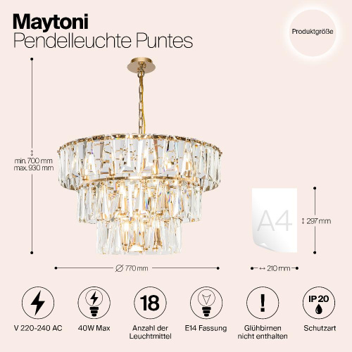 Подвесная люстра Maytoni Puntes MOD043PL-18G Подвесная люстра Maytoni Puntes MOD043PL-18G