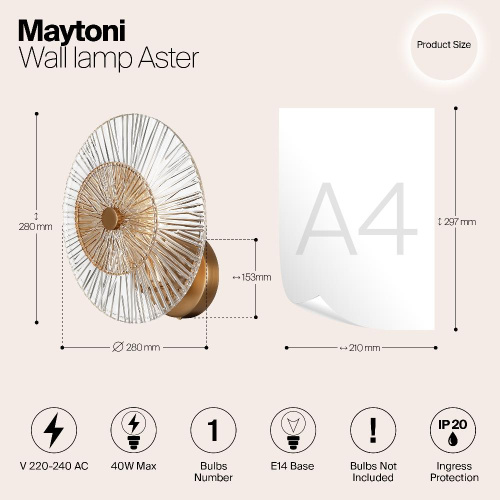 Настенный светильник Maytoni Aster MOD007WL-01G Настенный светильник Maytoni Aster MOD007WL-01G