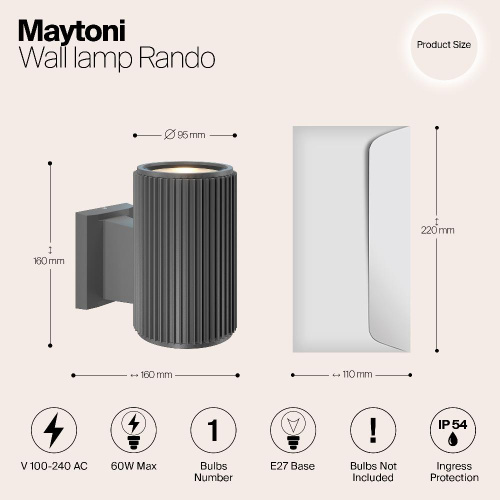 Настенный светильник Maytoni Rando O419WL-01GR Настенный светильник Maytoni Rando O419WL-01GR
