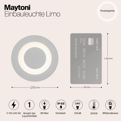 Встраиваемый светодиодный светильник Maytoni Limo O037-L3W3K Встраиваемый светодиодный светильник Maytoni Limo O037-L3W3K