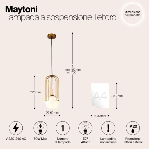 Подвесной светильник Maytoni Telford P362PL-01G Подвесной светильник Maytoni Telford P362PL-01G