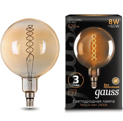 Лампа светодиодная филаментная Gauss E27 8W 2400K золотая 154802008 Лампа светодиодная филаментная Gauss E27 8W 2400K золотая 154802008