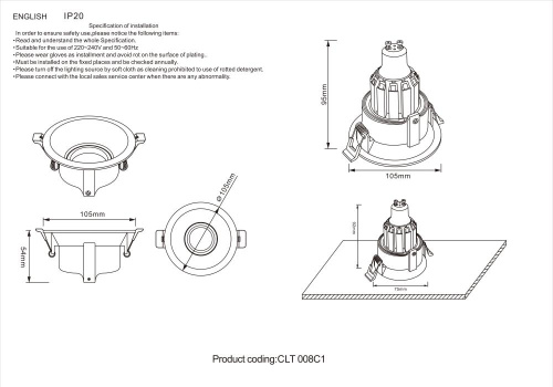 Встраиваемый светильник Crystal Lux CLT 008C1 BL Встраиваемый светильник Crystal Lux CLT 008C1 BL