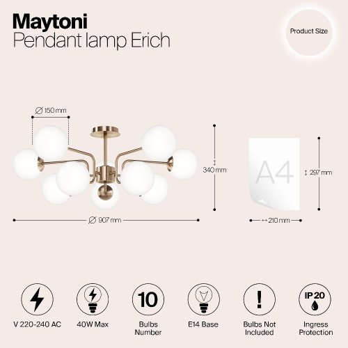 Потолочная люстра Maytoni Erich MOD221PL-10G Потолочная люстра Maytoni Erich MOD221PL-10G