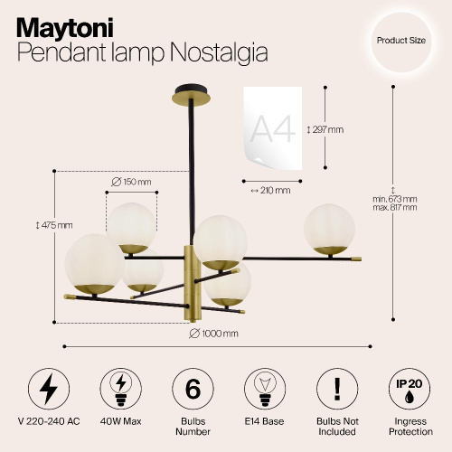 Подвесной светильник Maytoni Nostalgia MOD048PL-06G Подвесной светильник Maytoni Nostalgia MOD048PL-06G