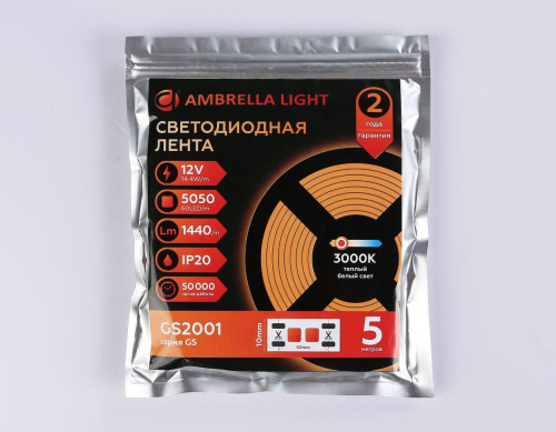 Светодиодная лента Ambrella Light 14,4W/m 60LED/m 5050SMD теплый белый 5M GS2001 Светодиодная лента Ambrella Light 14,4W/m 60LED/m 5050SMD теплый белый 5M GS2001