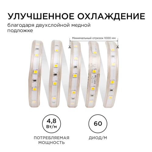 Светодиодная влагозащищенная лента Apeyron 4,8W/m 60LED/m 5050SMD теплый белый 5M 10-05 Светодиодная влагозащищенная лента Apeyron 4,8W/m 60LED/m 5050SMD теплый белый 5M 10-05