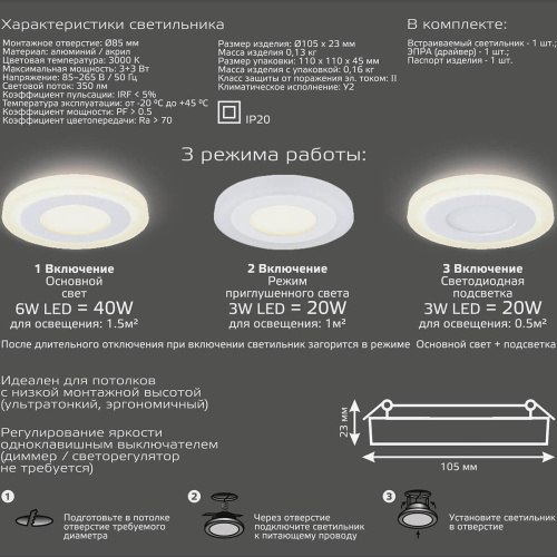 Встраиваемый светодиодный светильник Gauss Backlight BL114 Встраиваемый светодиодный светильник Gauss Backlight BL114
